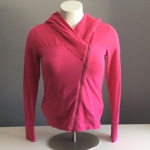 Athleta Pink Asymmetrical Zip Up Cotton Hoodie
